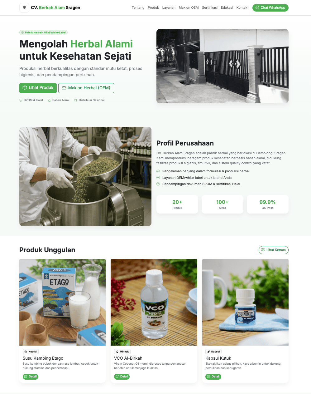 CV. Berkah Alam Sragen — Pabrik Herbal & Maklon OEM