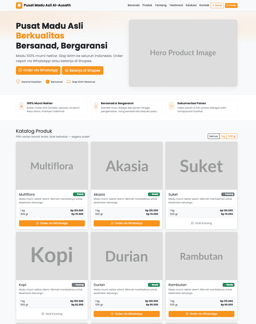 Pusat Madu Asli Al-Ausath — Katalog & Order